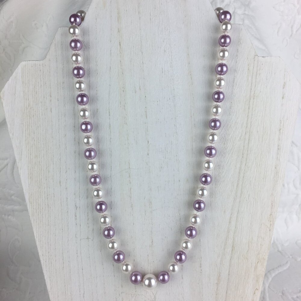 Hand Knotted Lavender & White Swarovski Pearl Necklace